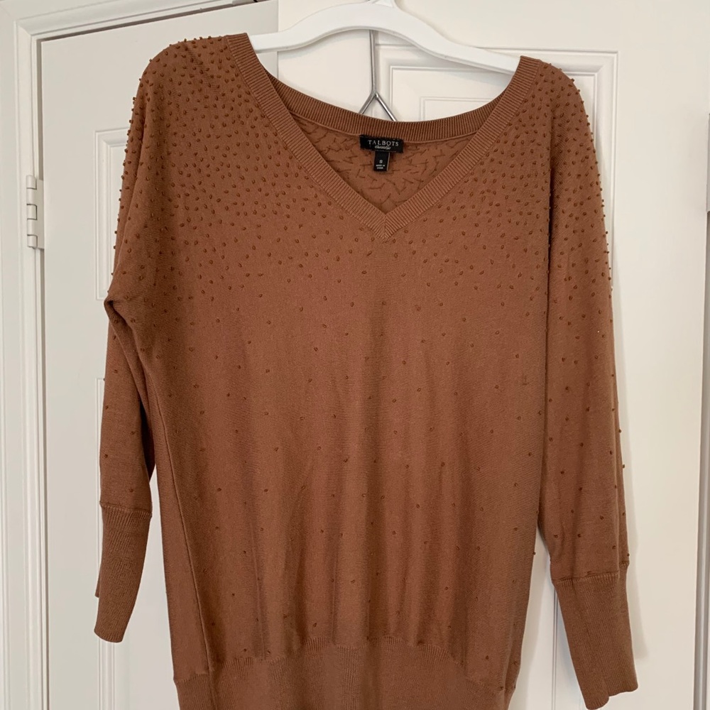 Talbots Sweater Lightweight Jeweled Small Brown